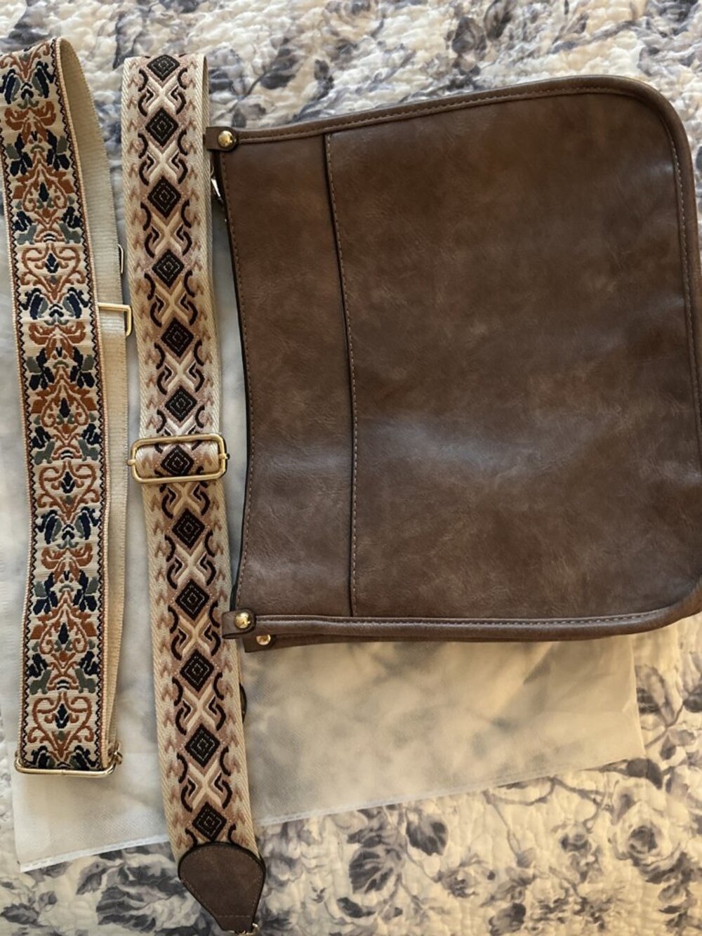 Crossbody Bags for Women Trendy Vegan Leather Purses Brown with 2 Straps